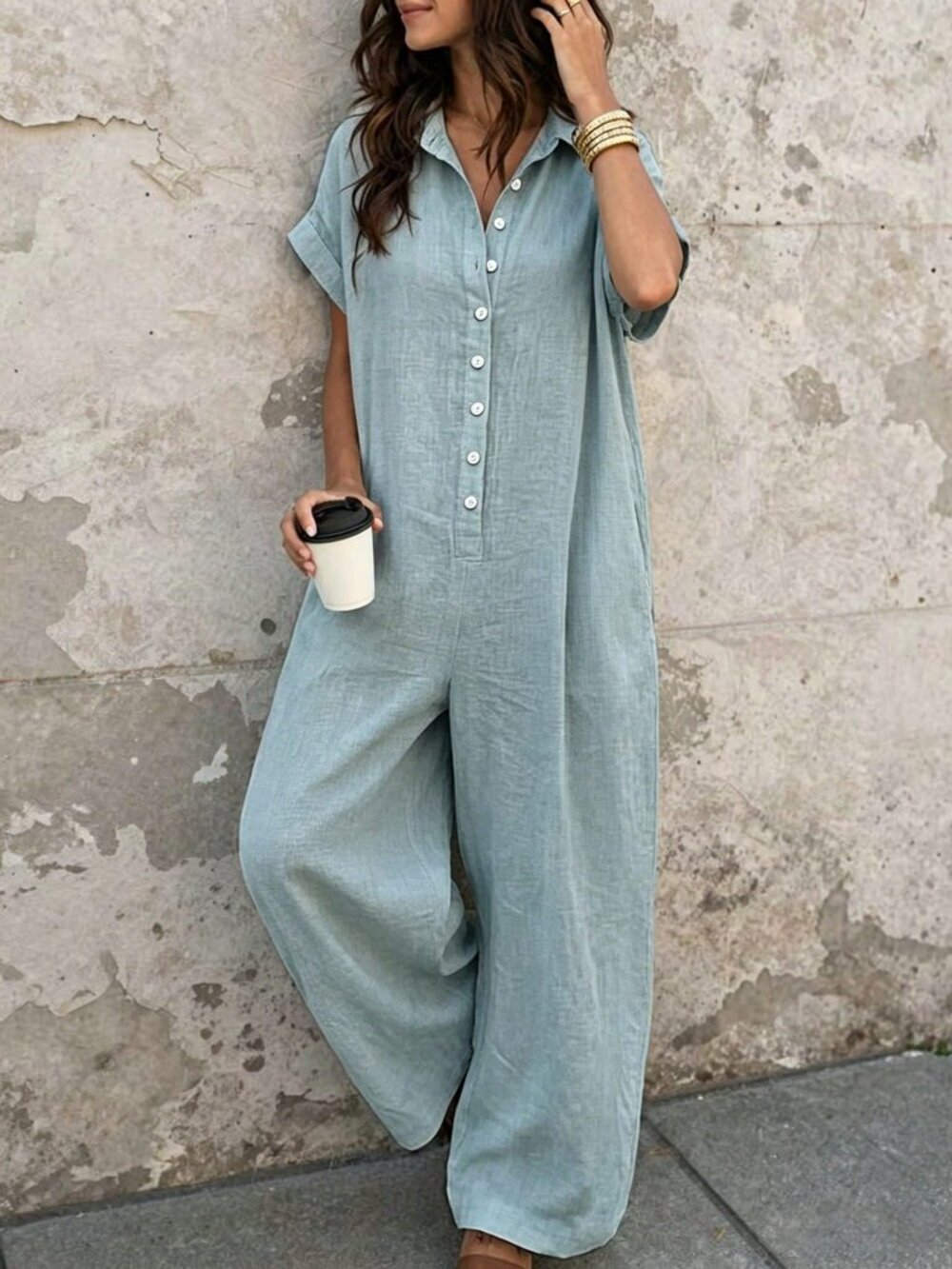 Dusty Blue Women's Casual loose fit Jumpsuit